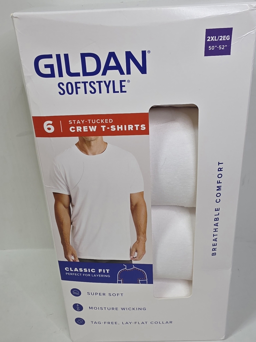 Gildan Softstyle 6pk White Crew T-Shirts Mens 2XL